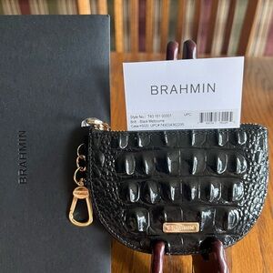 Brahmin Black Croc-Embossed Mini Wallet with Gold Hardware